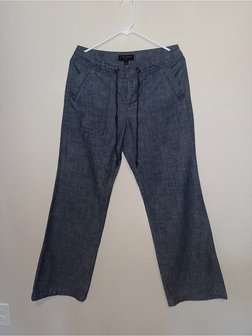 Banana Republic(Martin Fit)Blue Drawstring Linen-Blend Pants